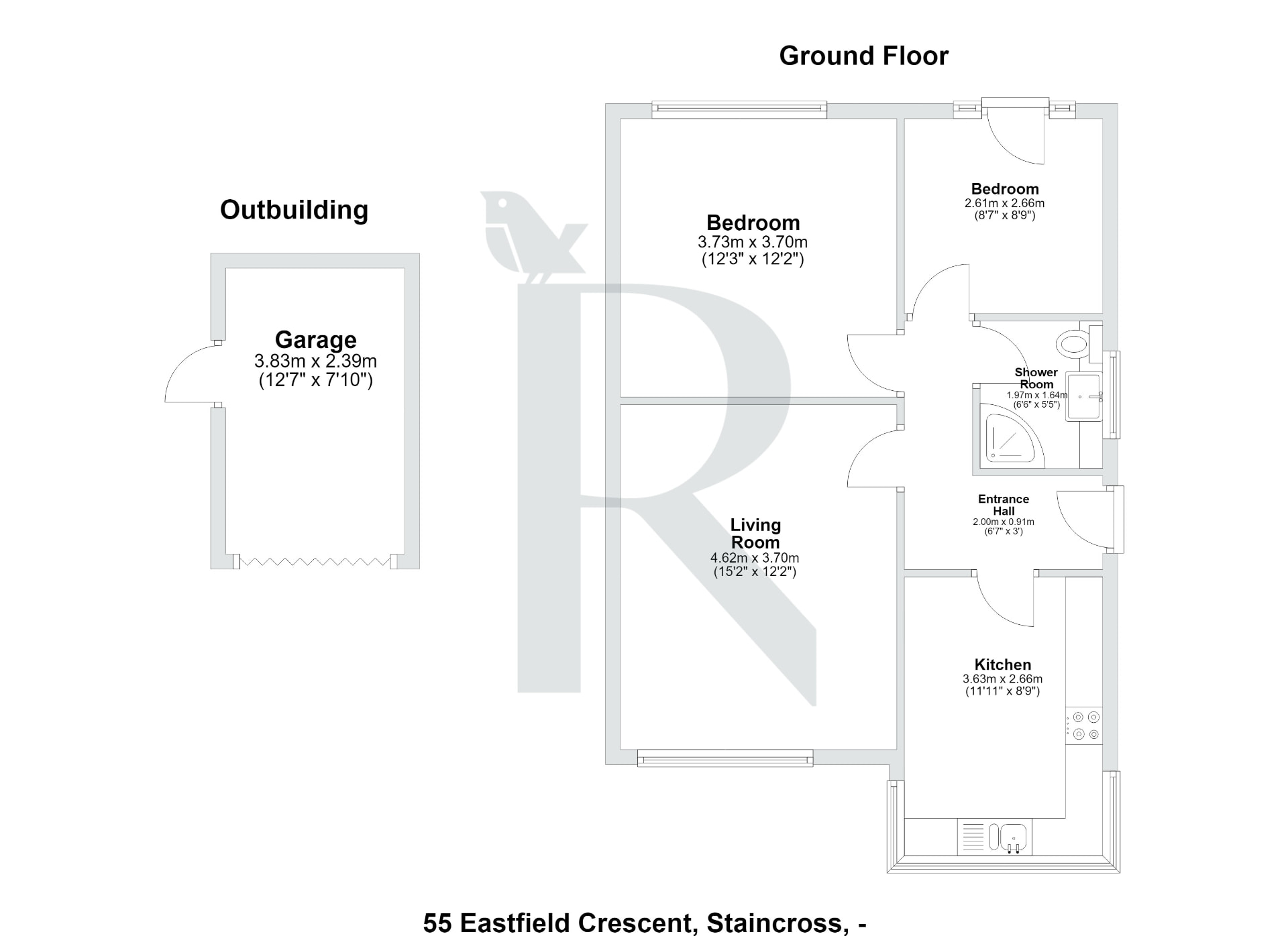 Estate-agent ready floor plan for 55 Eastfield Crescent, Staincross