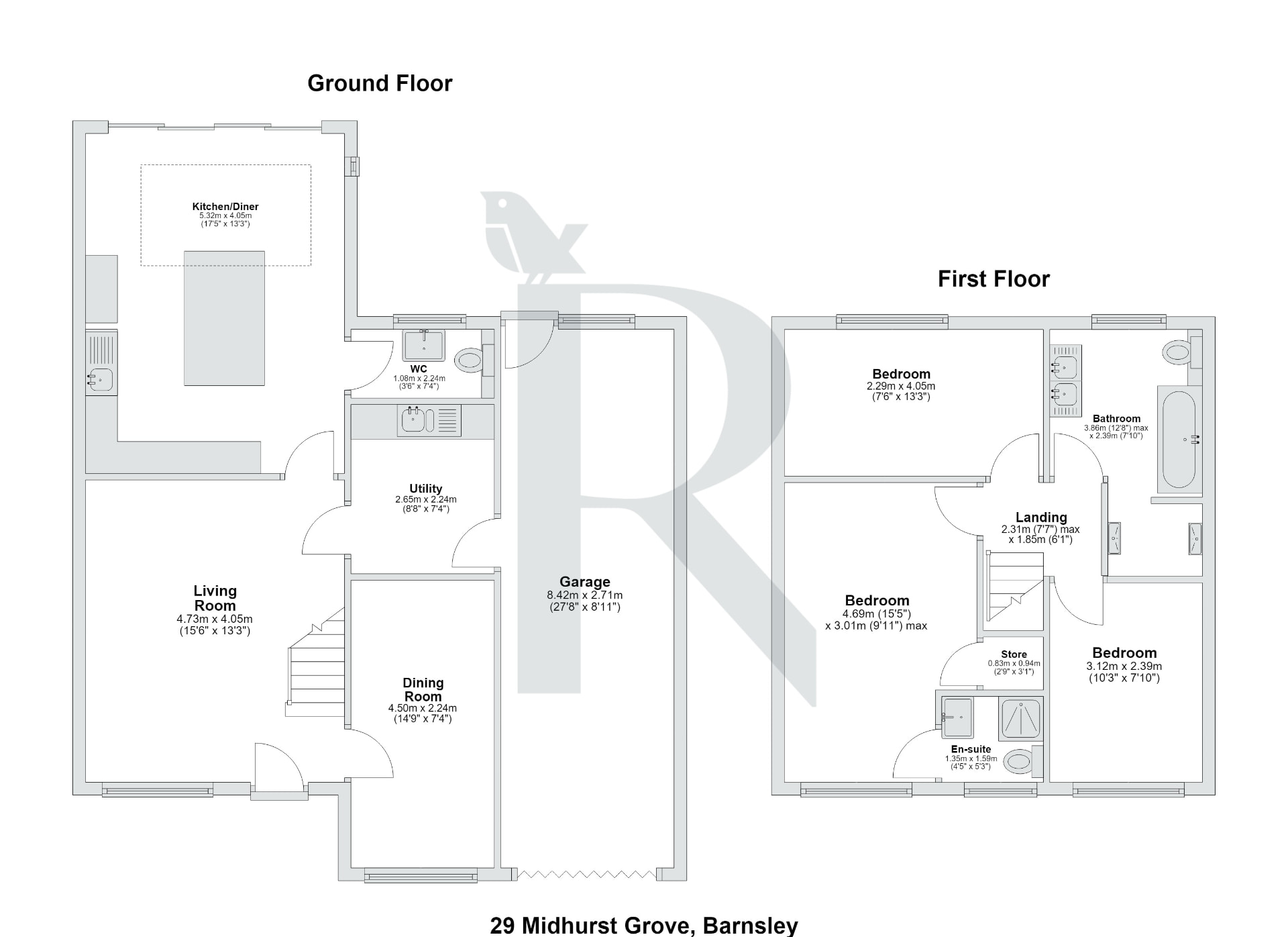 Estate-agent ready floor plan for 29 Midhurst Grove, Barnsley