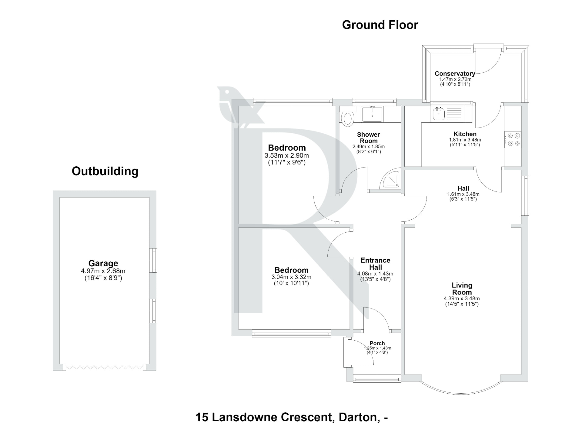 Estate-agent ready floor plan for 15 Lansdowne Crescent, Darton
