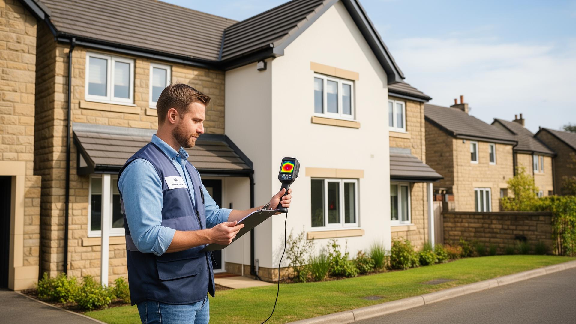 SM Energy Solutions domestic EPC assessor surveying a West Yorkshire home with thermal imaging — over 170 five-star Google reviews